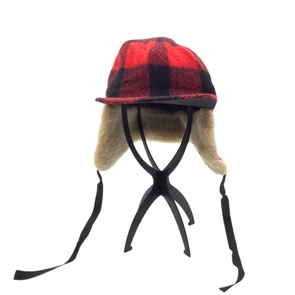 CROWNCAP The Yukon Buffalo Check Fudd Cap Shearling Ear Flaps Red Black Trapper - Picture 4 of 6